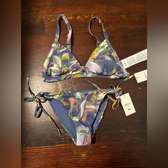 RVCA $105 Blue Floral Pixie Bikini Set‎ New Size Small